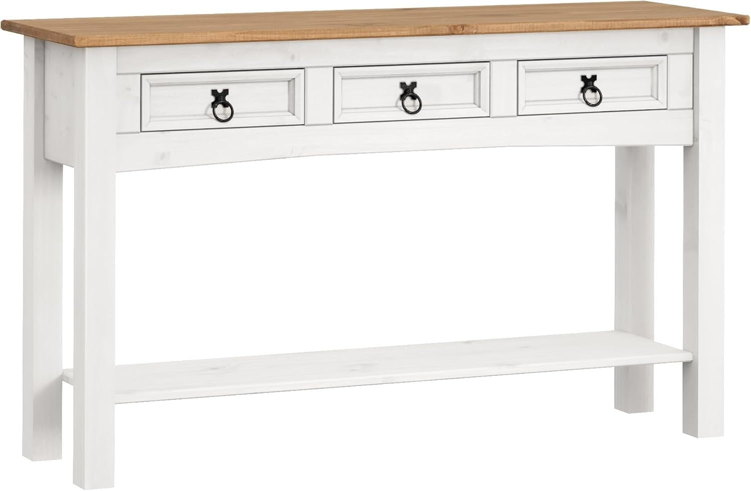 White 3-Drawer Console Table 122x32x73cm Rustic Storage Hall Table