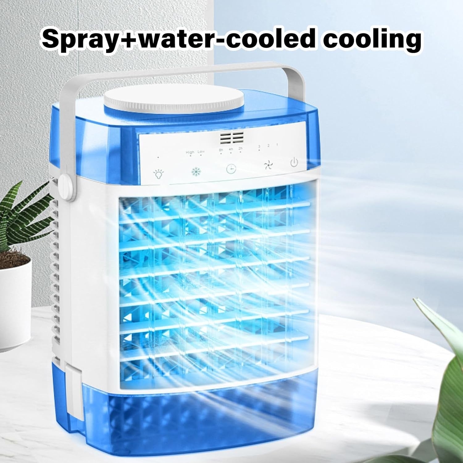 Desktop Air Cooling Fan Portable 3-Speed w Remote 7-Color LED Light Grey Mini AC