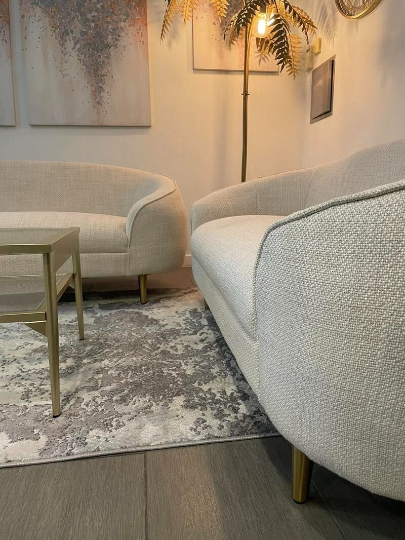 3+2+1 Oatmeal Fabric Sofa Set Gold Legs Curved Armchairs Living Room