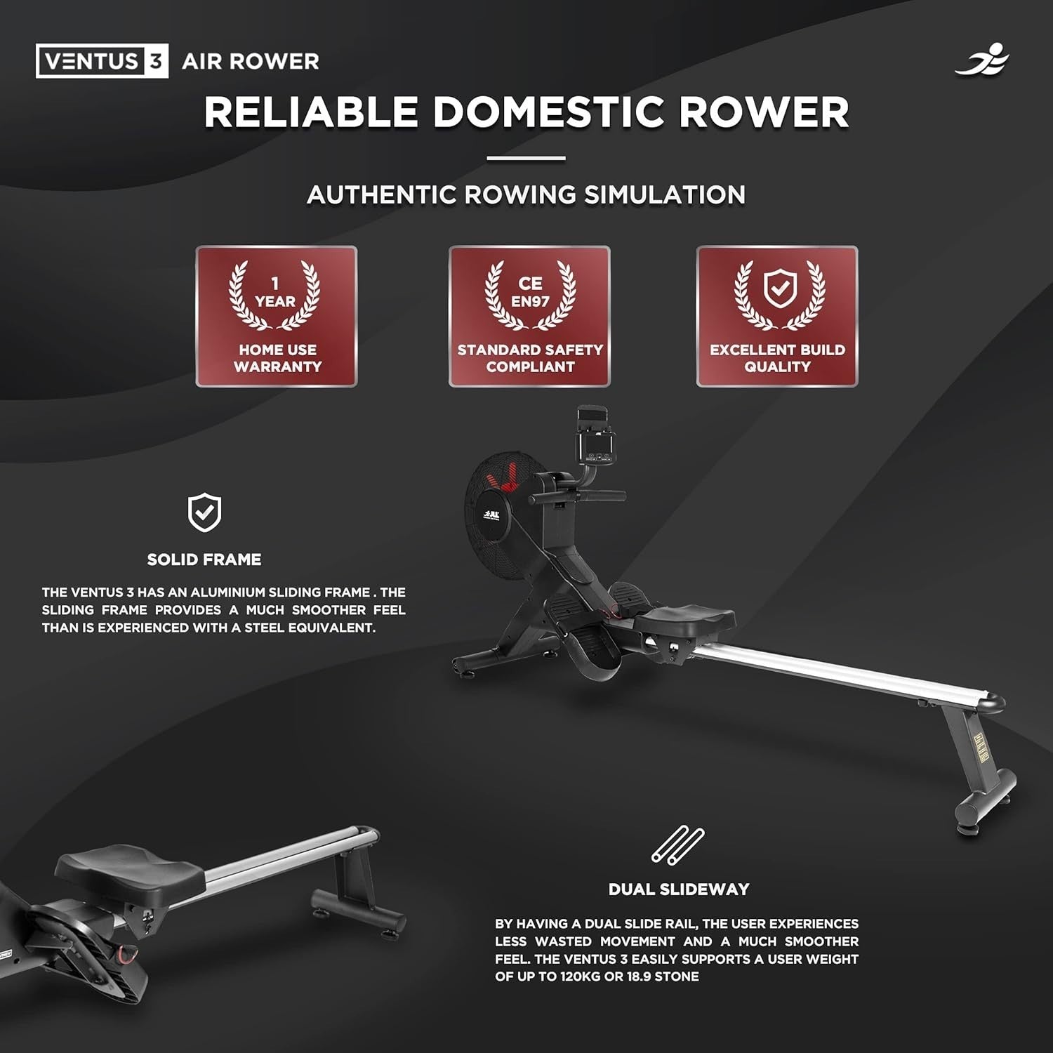 Air Rowing Machine 16-Level Electro-Magnetic Resistance LCD App Rower 120KG