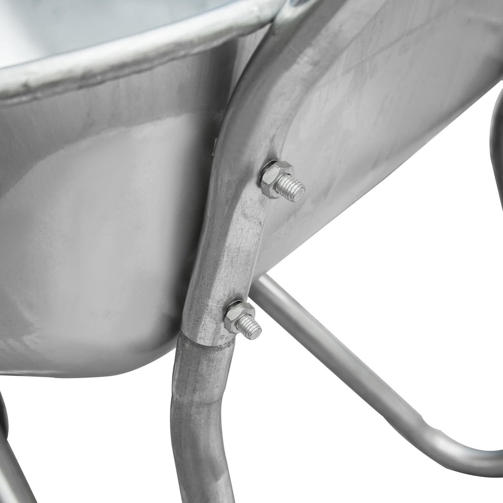 65L Galvanised Wheelbarrow – Steel Tub w/ Pneumatic Tyre & Red Handles 60kg