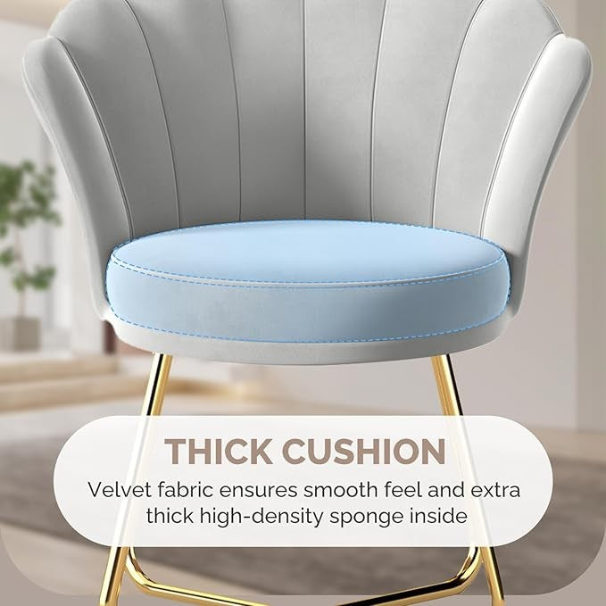 Grey Accent Chair Gold Metal Legs Petal Back Vanity Armchair