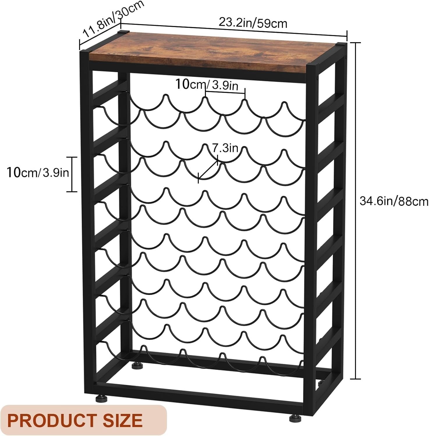 30 Bottle Wine Rack Floor Standing with Wood Top, 6-Tier Metal Wine Storage