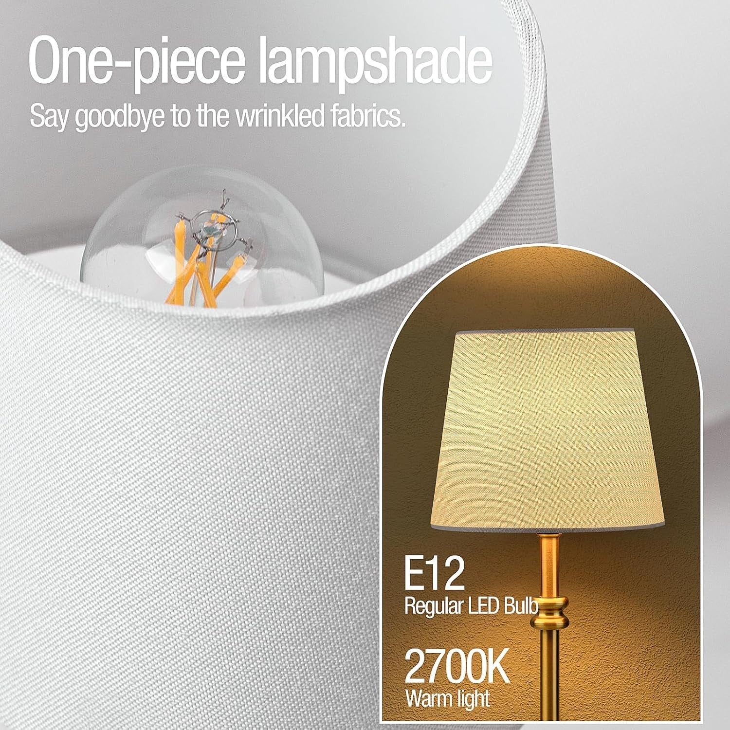 Rechargeable Cordless Table Lamp Touch Dimmable Gold Fabric Shade 40cm