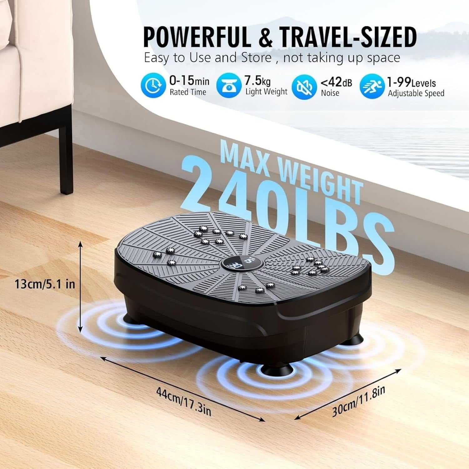 Black Portable Vibration Plate Exercise Machine 99 Levels Lymphatic Drainage