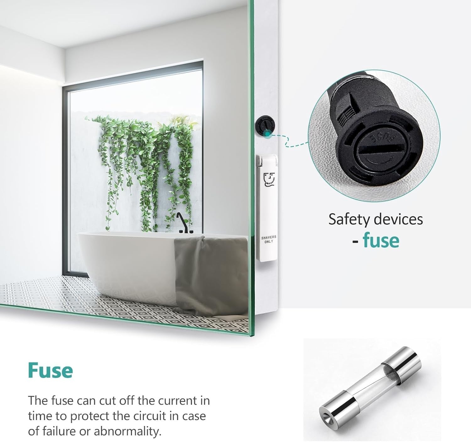 LED Bathroom Mirror 50x70cm Anti-Fog Touch Control Shaver Socket Lighted