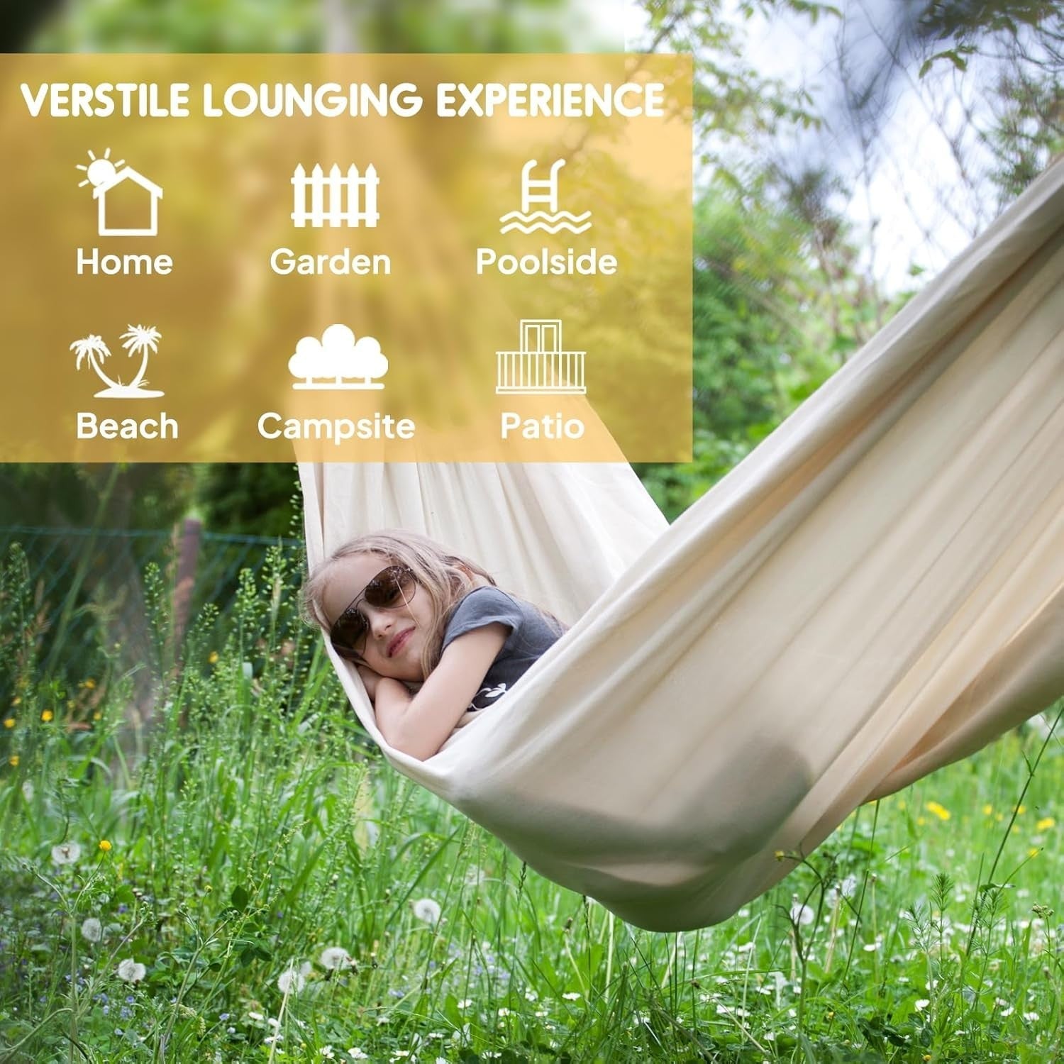 Portable Cotton Hammock with Tree Straps & Travel Bag, 1 Person, 300kg