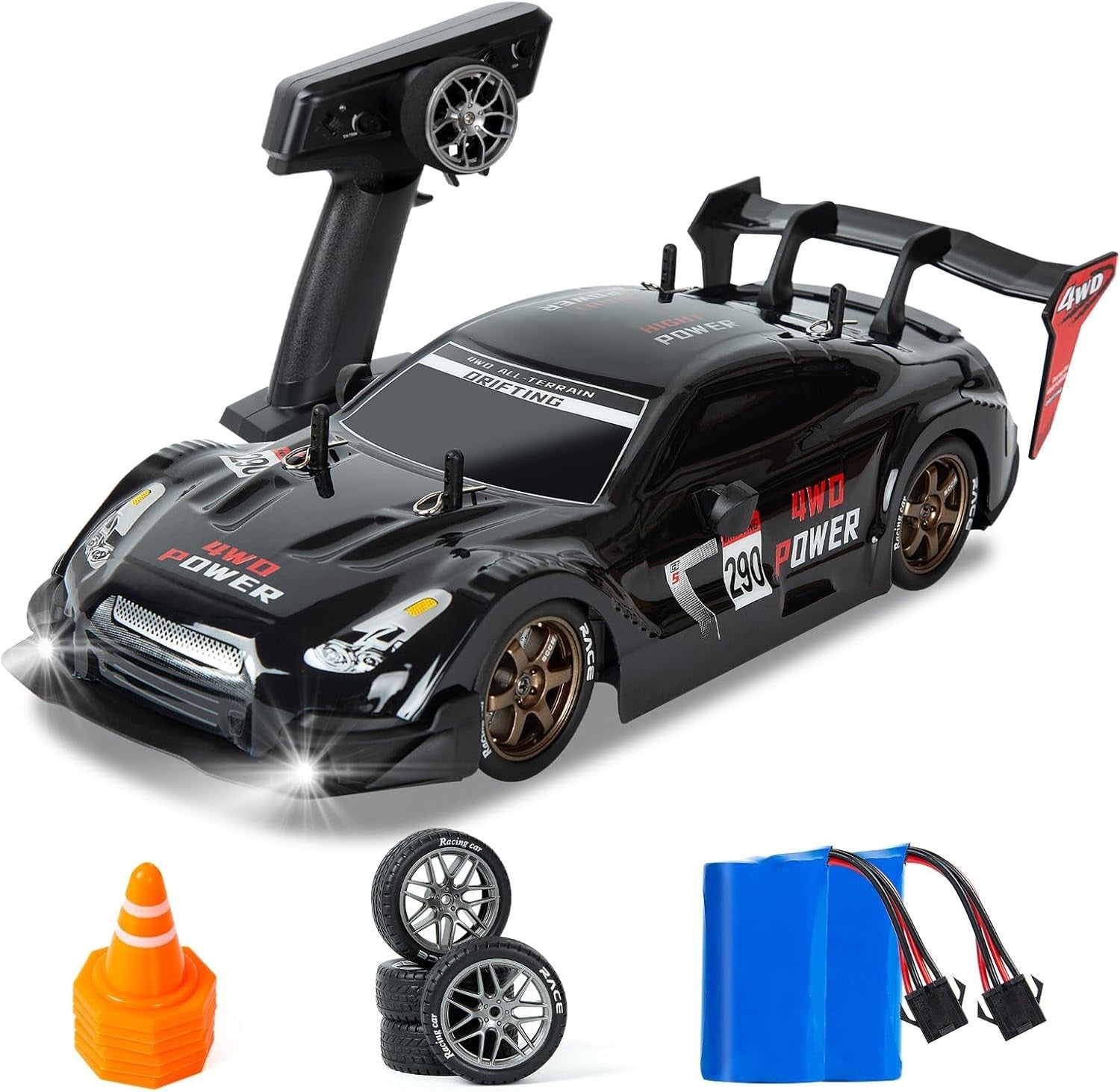 1:14 4WD RC Drift Car Full Pro Steering & Throttle + Extra Tires LED