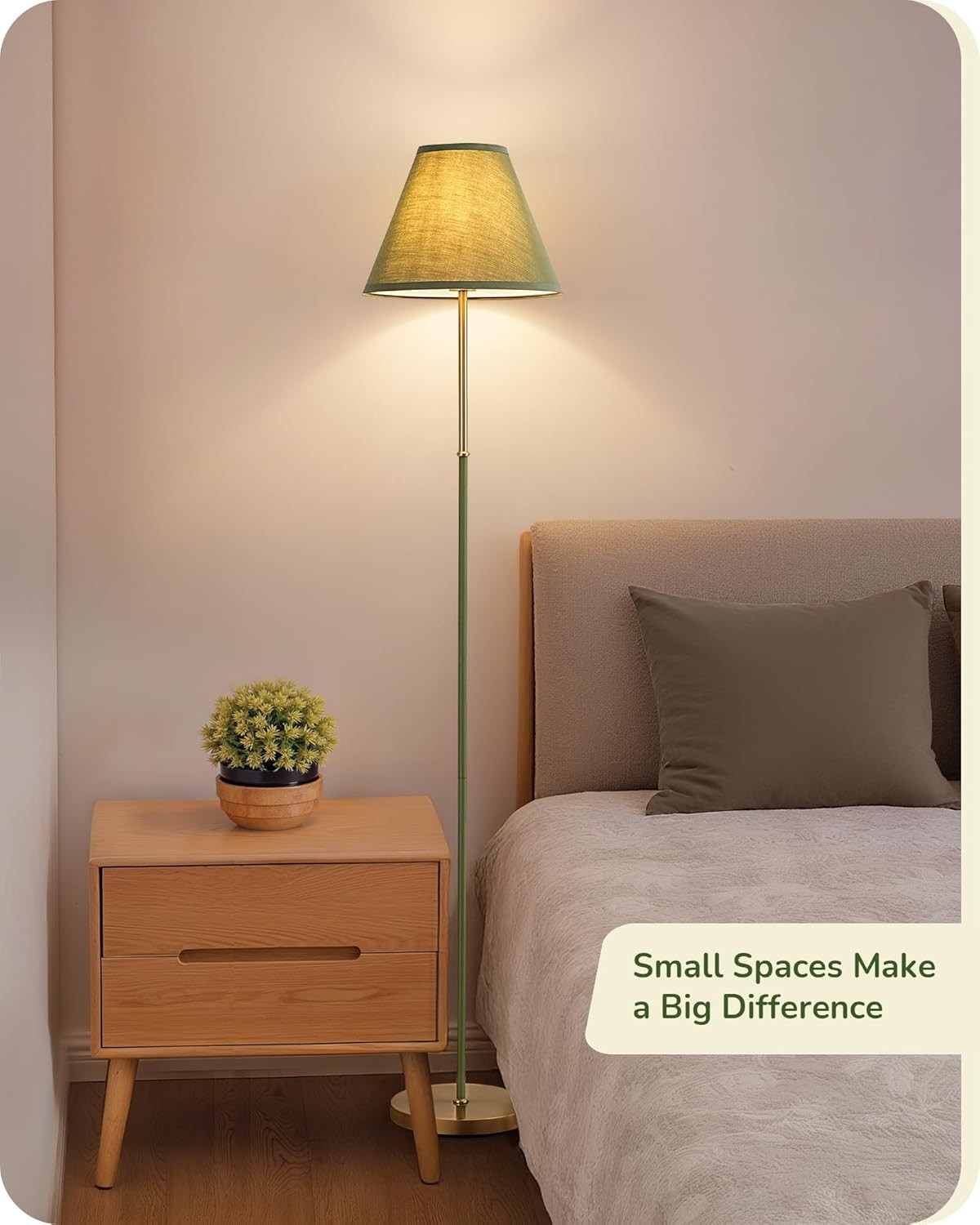 Retro Floor Lamp Tall Standing Light Linen Shade E27 Foot Switch Green