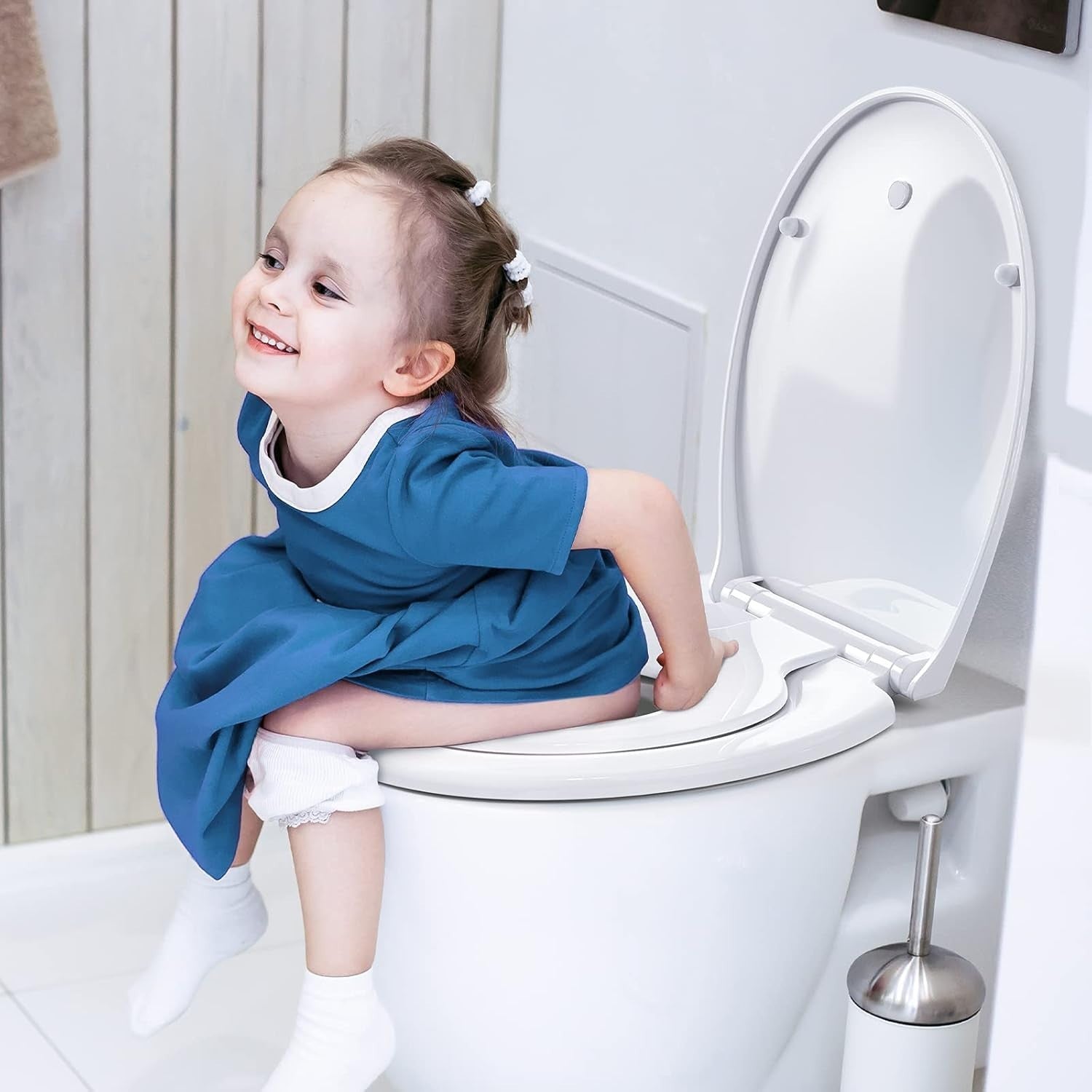O Shape Soft Close Toilet Seat White Quick Release Family Child Seat 44.7x37cm