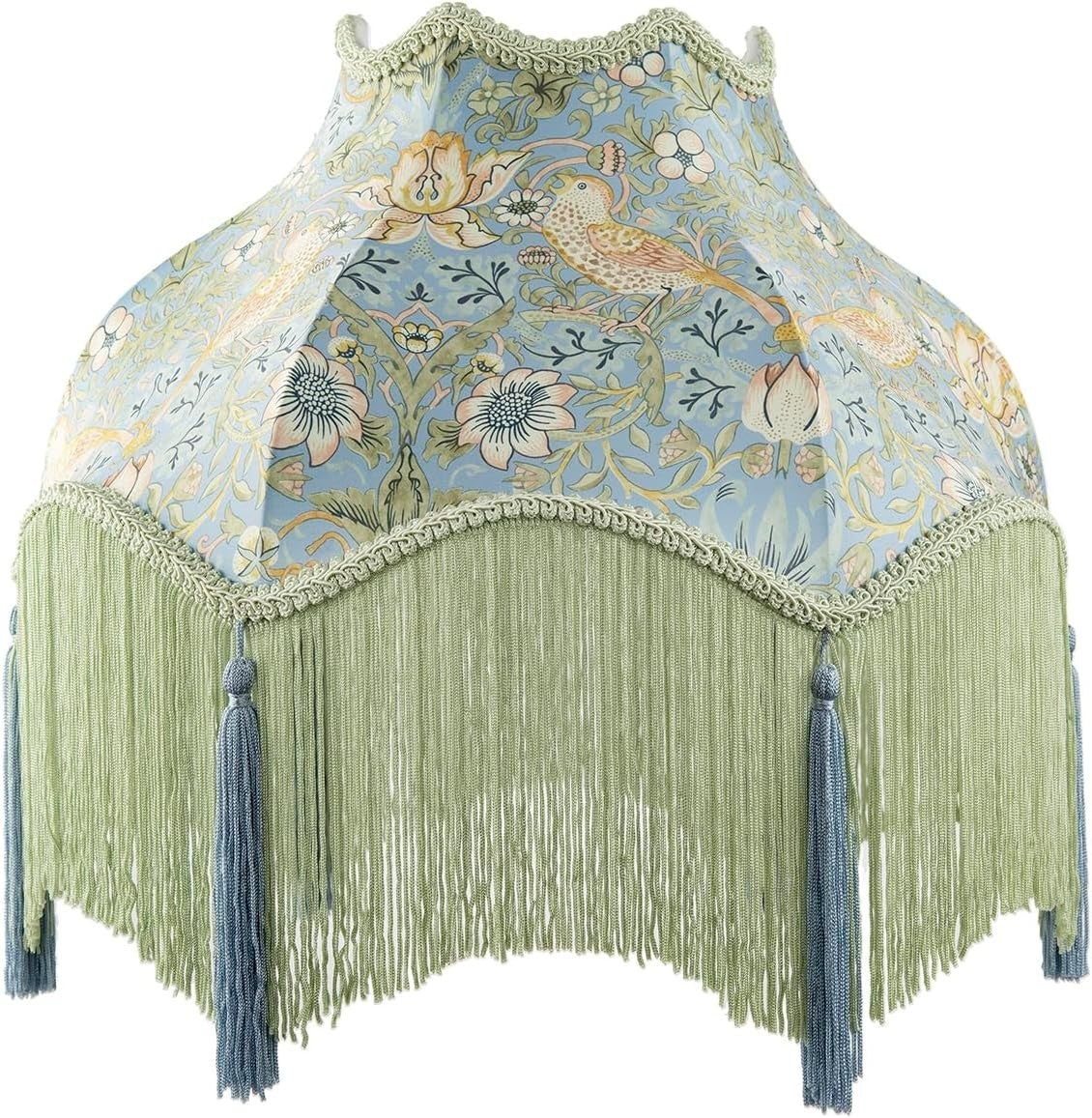 Victorian Floral Velvet Lampshade Emerald Blue Tassel Empire 36cm