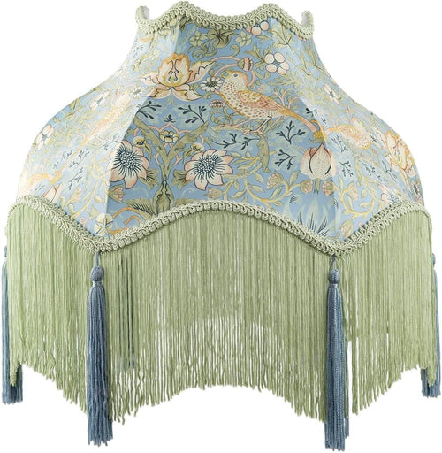 Victorian Floral Velvet Lampshade Emerald Blue Tassel Empire 36cm