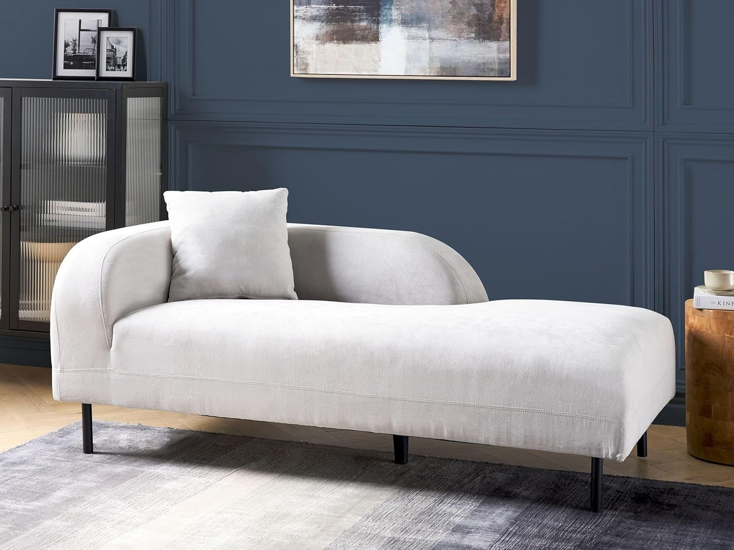 Grey Left-Hand Chaise Lounge Sofa | Retro Curved Back, Fabric & Cushion