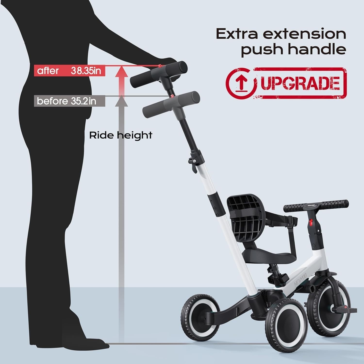 5 in 1 Toddler Tricycle Parent Handle Balance Bike Safety Belt White