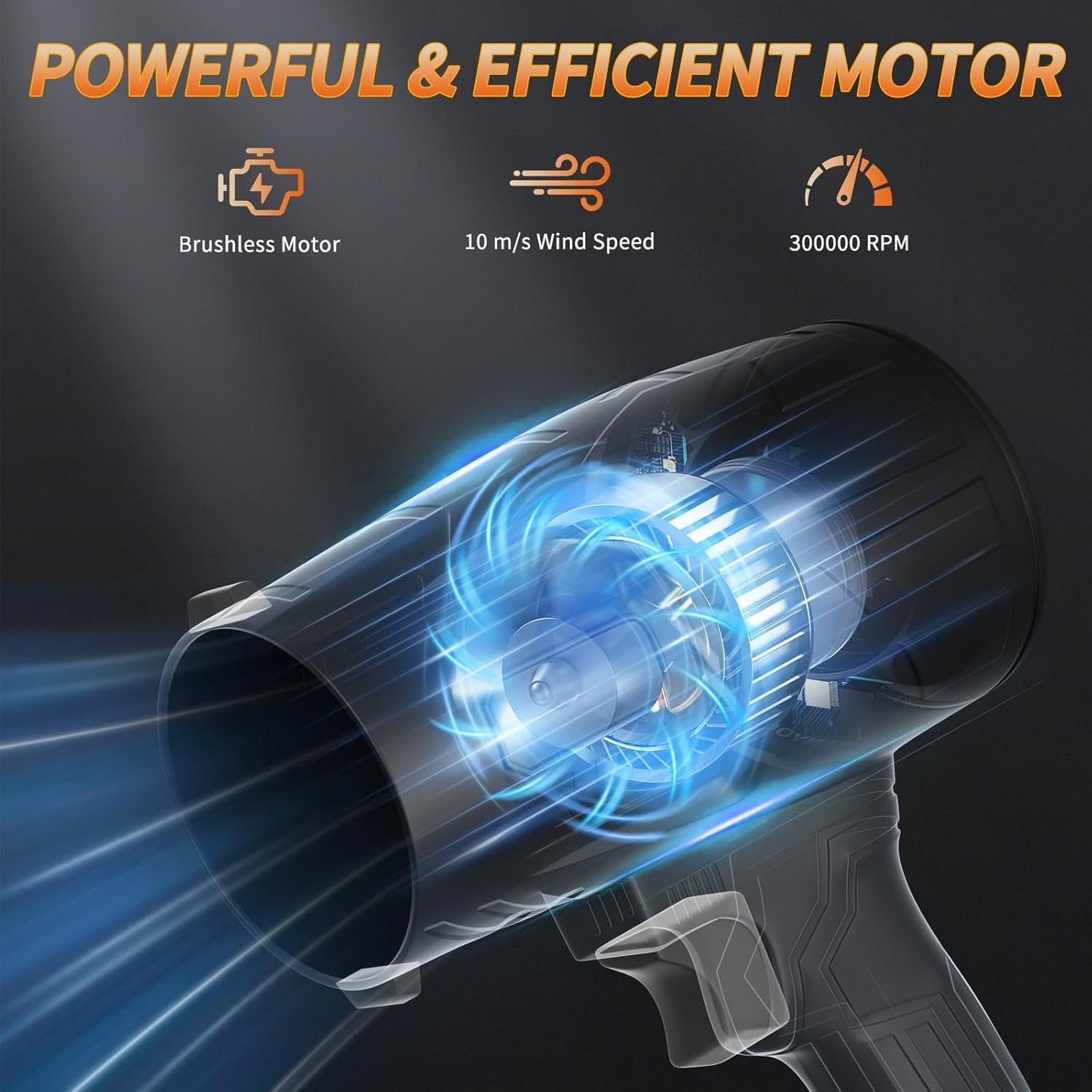300000RPM Cordless Leaf Blower Turbo Jet 48V Dual Battery Handheld