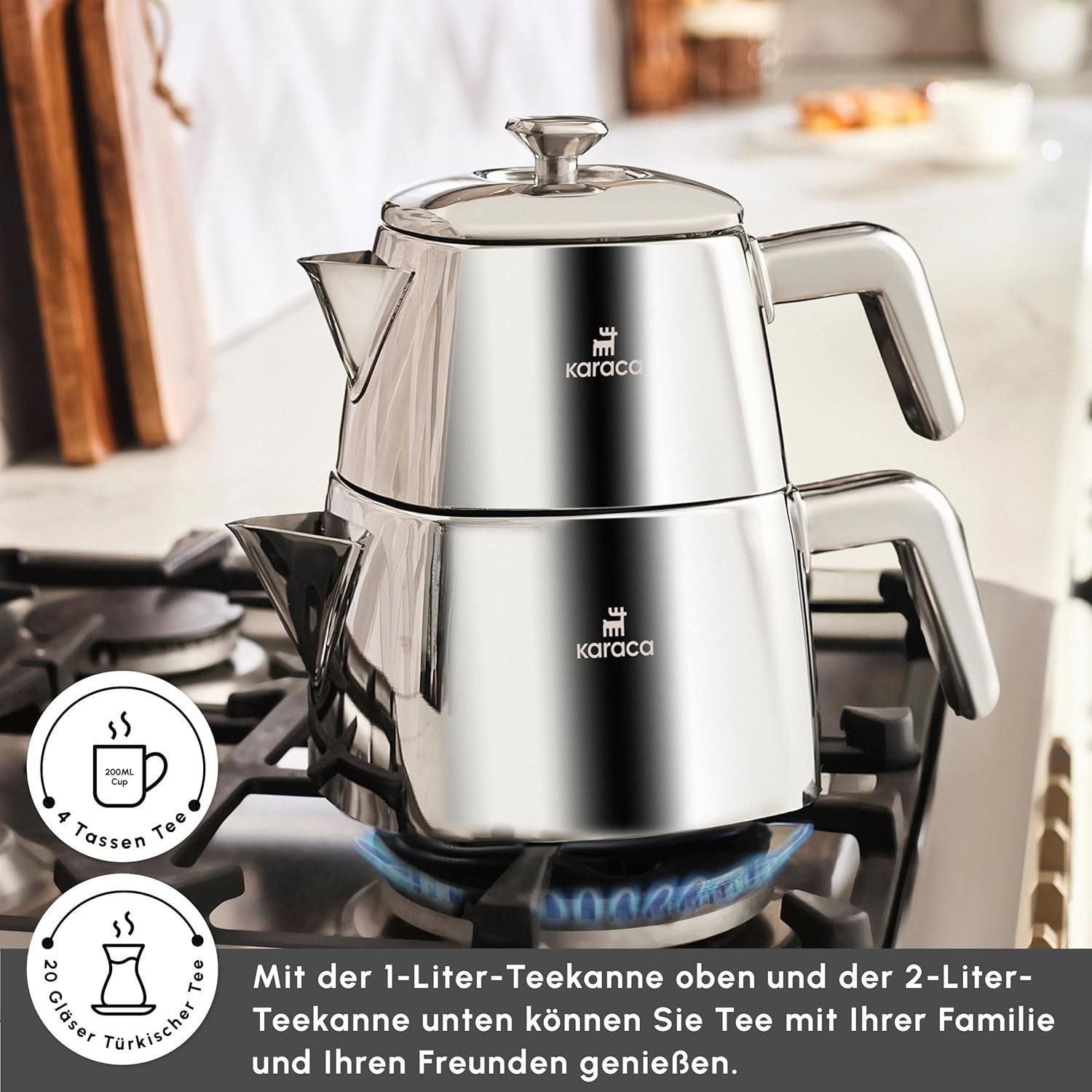 Stainless Steel Turkish Tea Maker Teapot Set Silver Dishwasher Safe