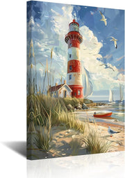 Lighthouse Canvas Wall Art Coastal Seascape Framed 45x30cm