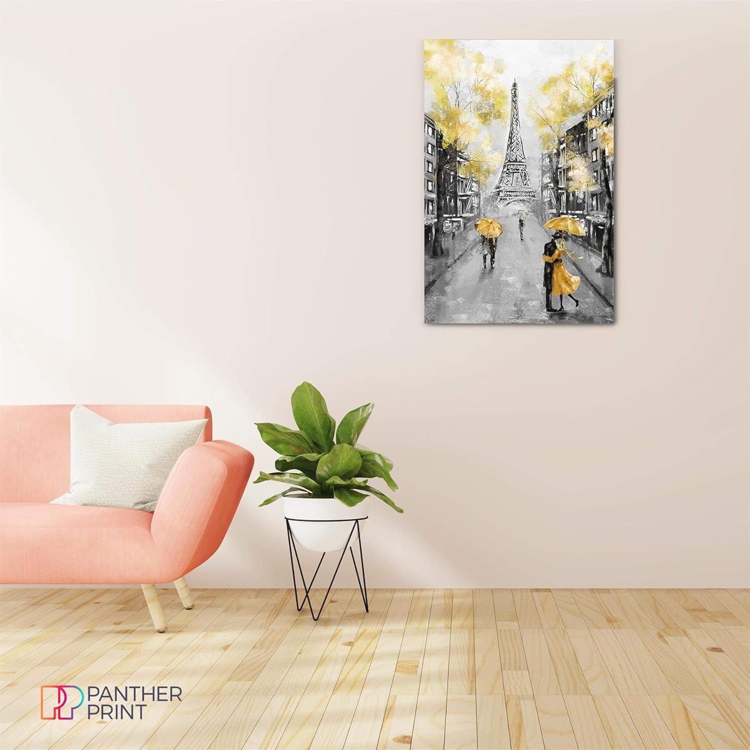Paris Yellow Umbrella Canvas Wall Art 18x12 Framed Print