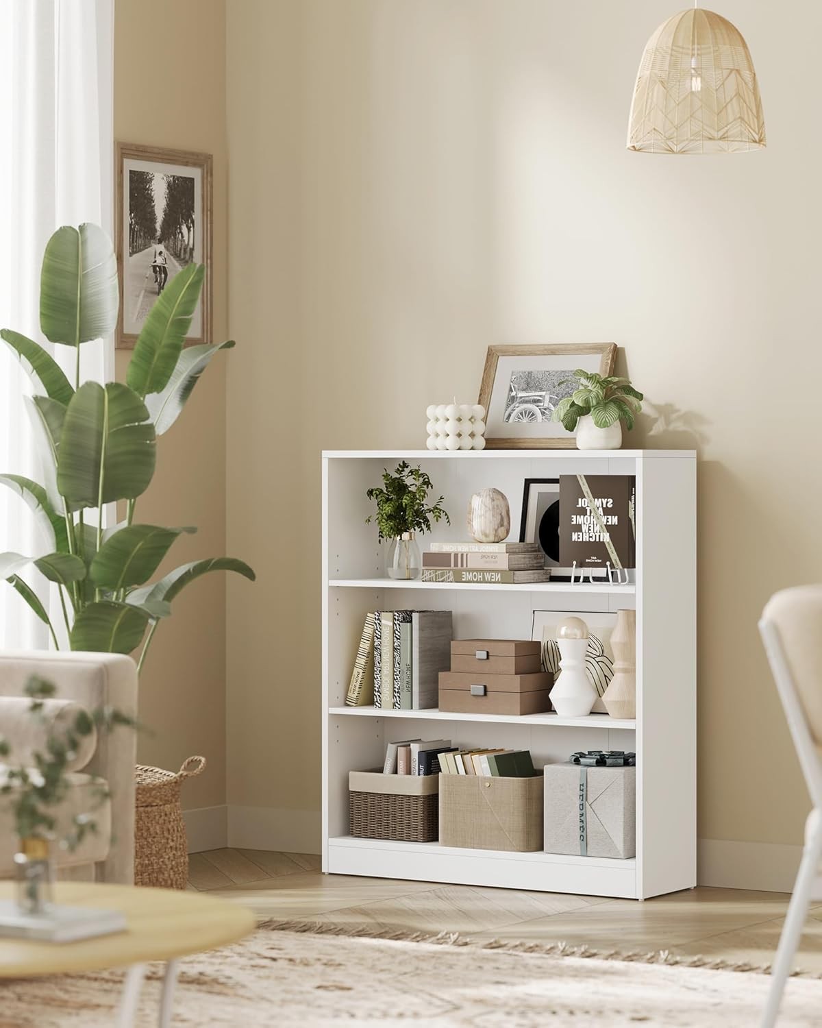 3-Tier White Bookcase 80cm Wide Adjustable Shelves Modern Storage Unit