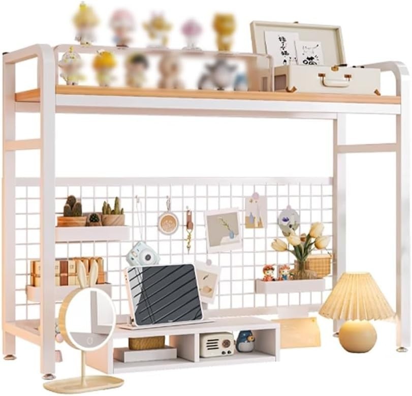 Desktop Bookshelf 37.4" Desk Hutch Organizer Adjustable Shelf Rack White