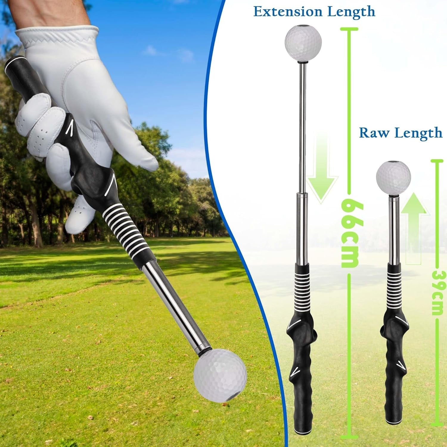Retractable Golf Swing Trainer Tempo Grip Warm Up Aid Right Hand