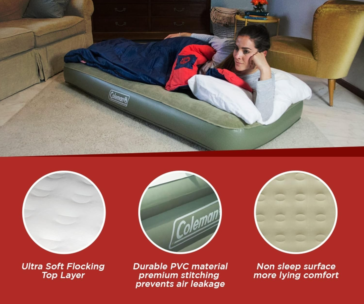 Inflatable Air Mattress Single Bed – Camping, Guest, Tent, PVC Comfort