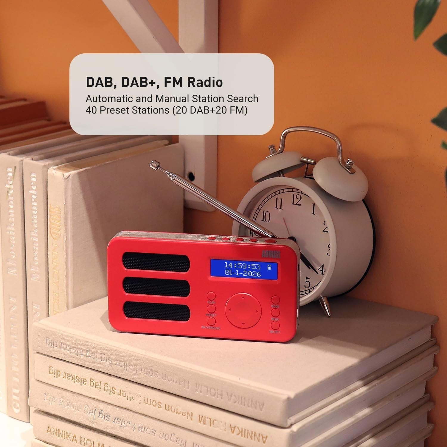 Portable DAB/DAB+/FM Digital Radio with Alarm, Rechargeable & AUX Output
