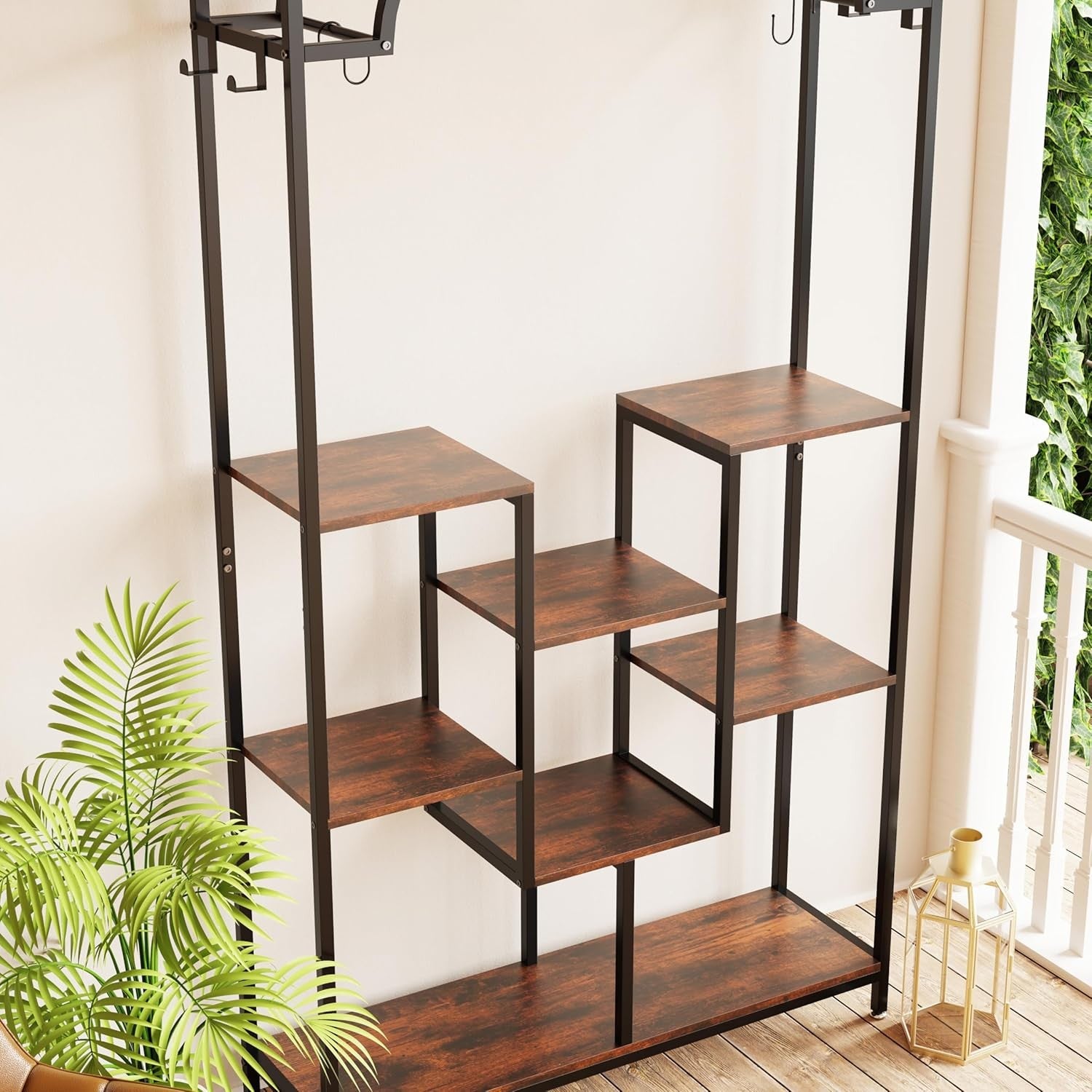 Arched 8 Tier Metal Plant Stand Indoor Outdoor with Hooks Flower Shelf Rack
