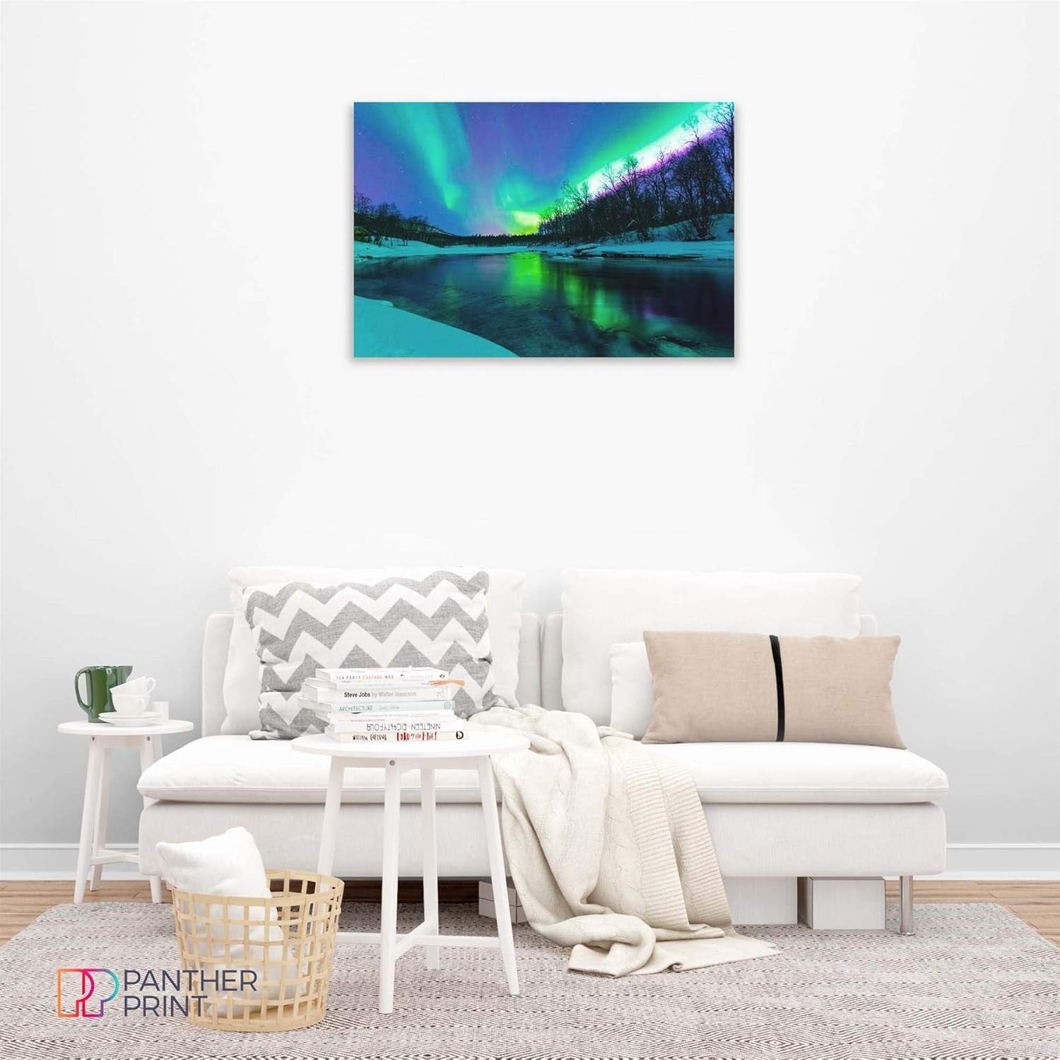 Panther Canvas Wall Art 18x12in Northern Lights Aurora Borealis Framed