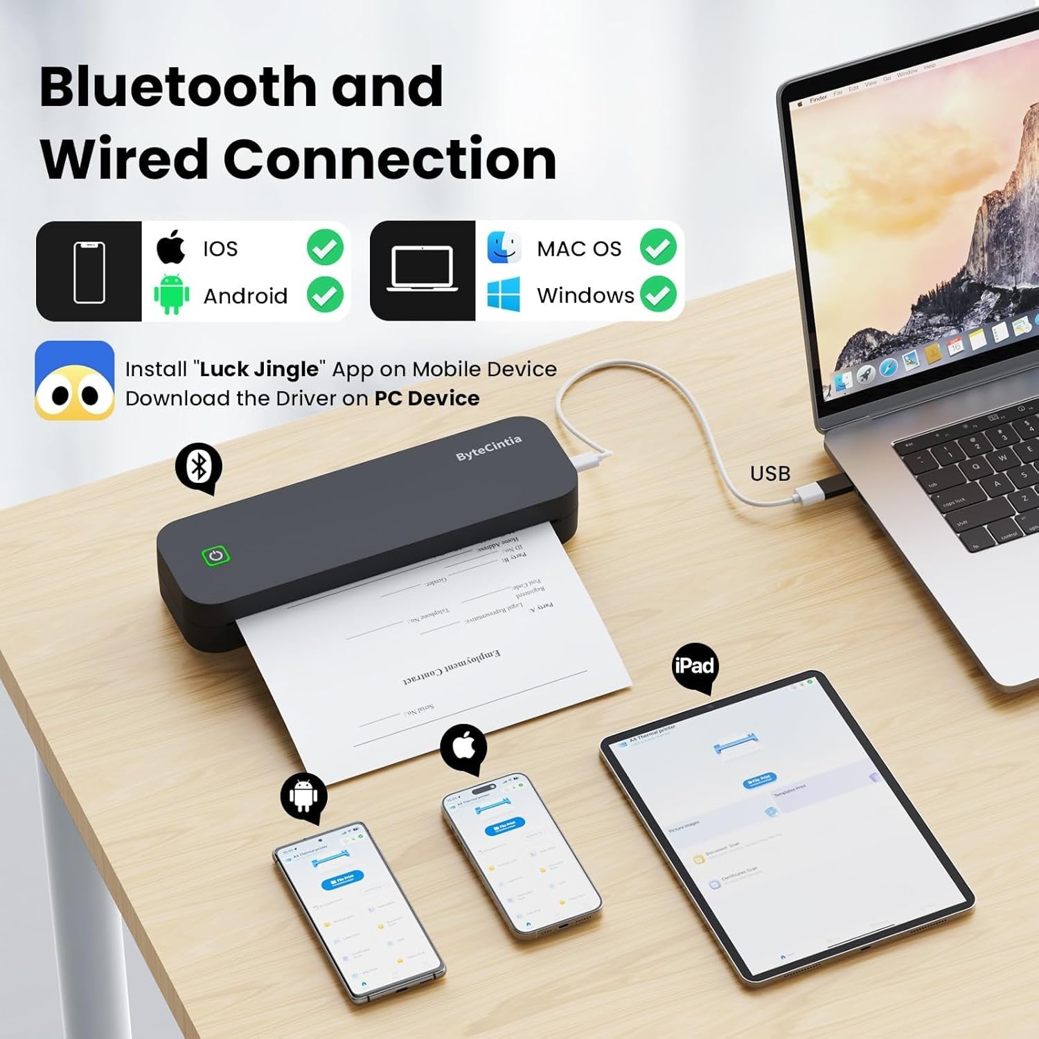 Portable Bluetooth Thermal Printer A4 A5 US Letter Inkless