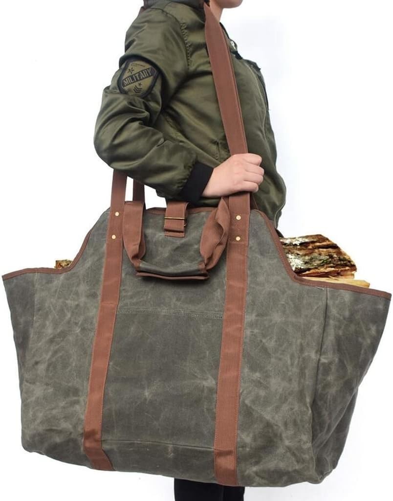 Firewood Carrier Bag Heavy Duty Canvas Tote for Logs 🔥 Foldable Storage