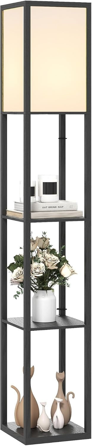 Floor Lamp with Shelves Storage Standing Light Black Modern 3 Tier 160cm
