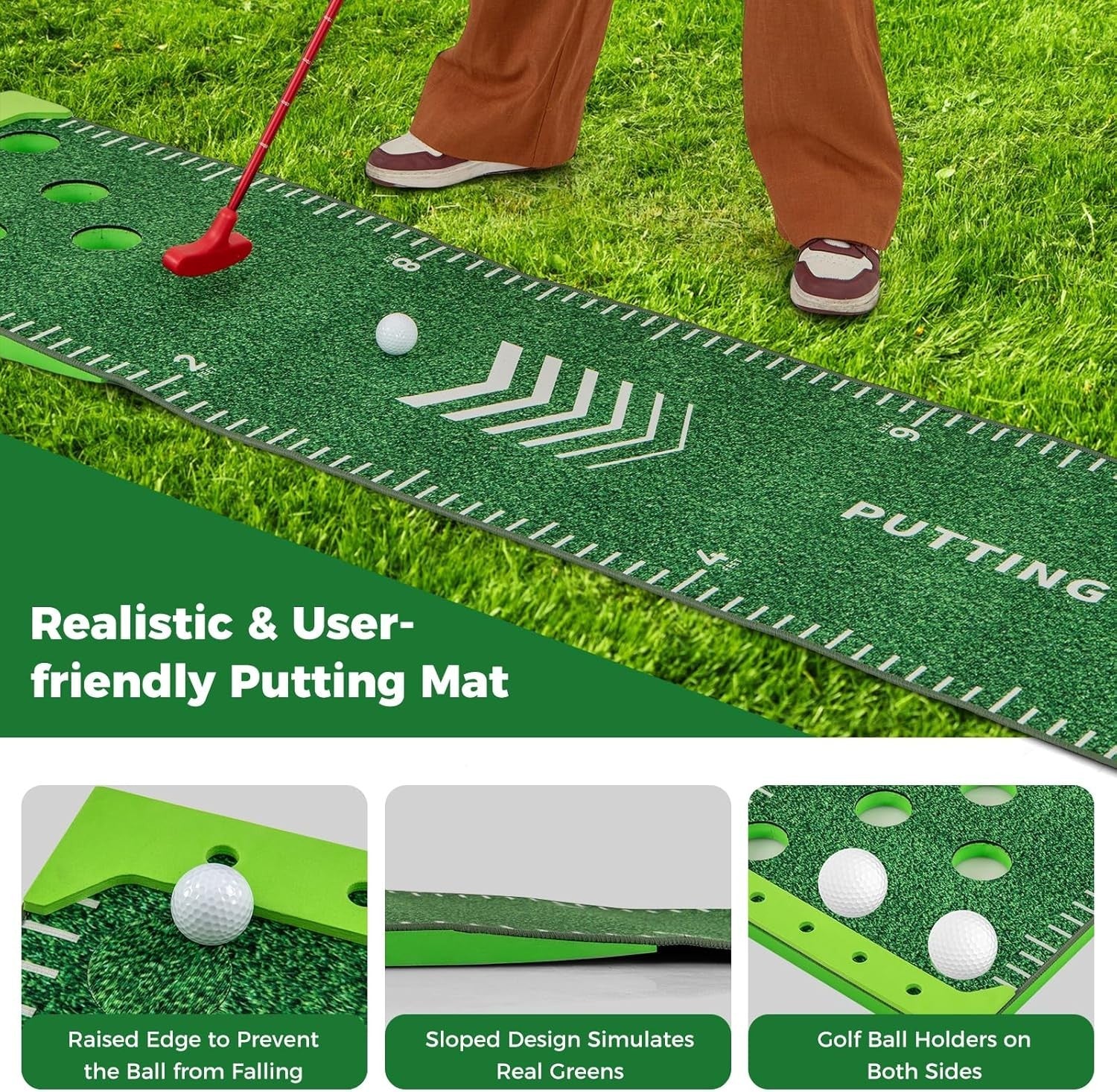 Golf Putting Green Mat 11FT Indoor Outdoor Practice Set Balls Putters Holes