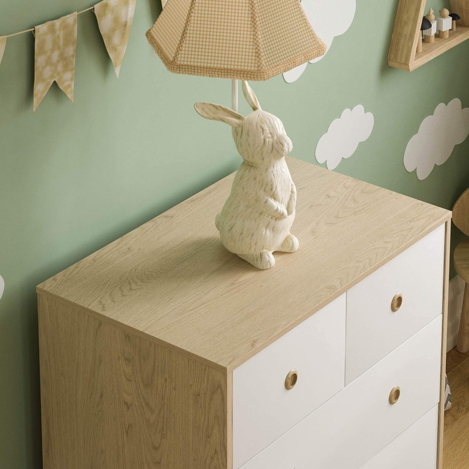 Modern Kids 5-Drawer Chest with Oak Handles – Compact Bedroom Storage