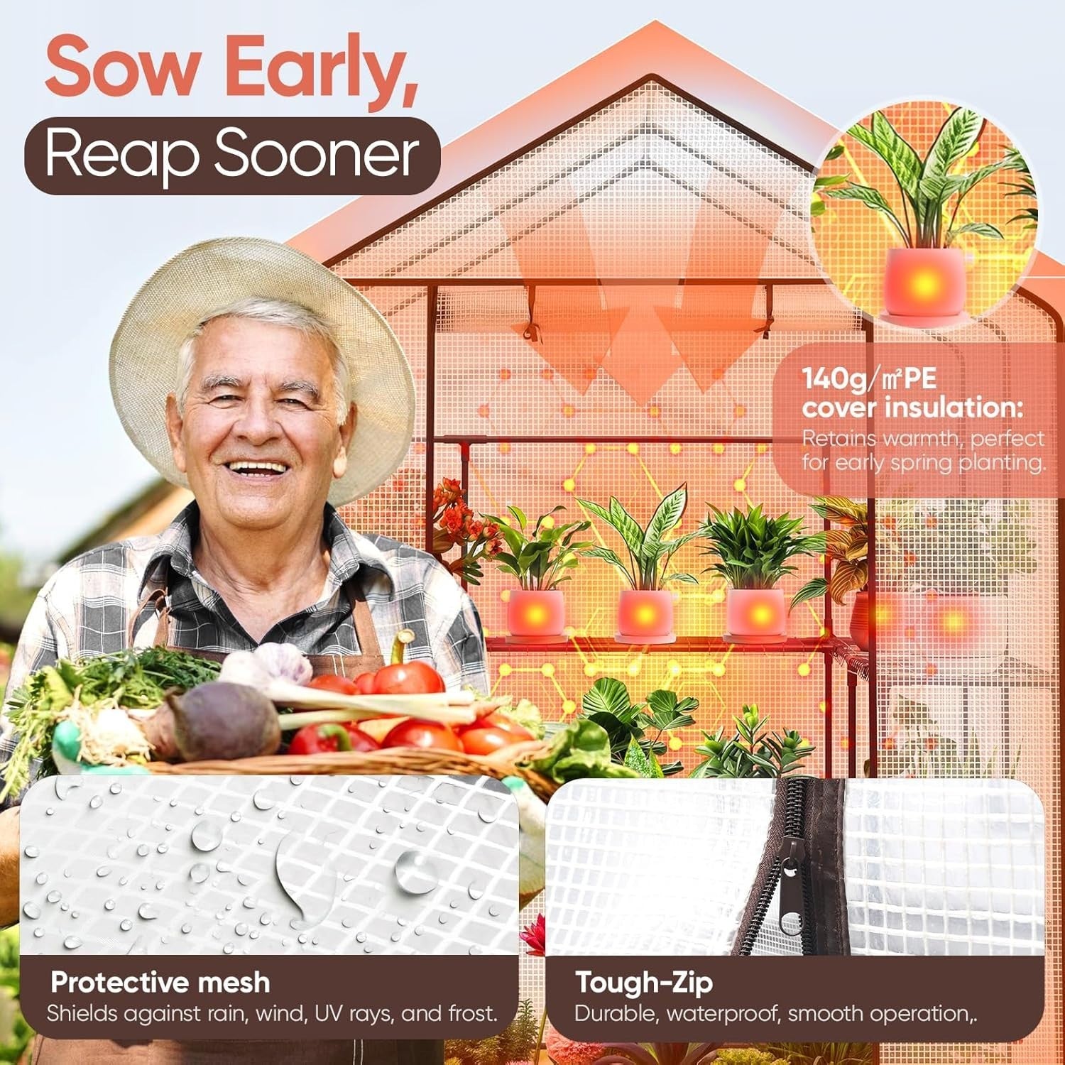 Walk-In Greenhouse with Shelves | Heavy-Duty Frame | Waterproof PE Cover