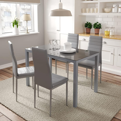 Modern Grey Glass 120x70cm Kitchen Dining Table Metal Frame Rectangular