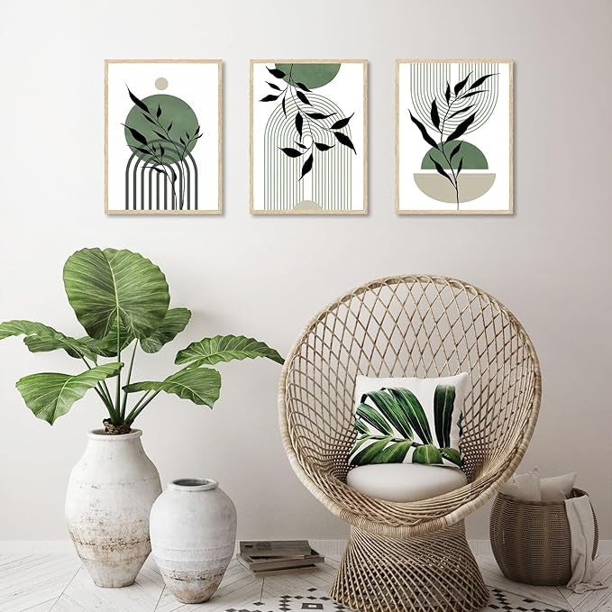 Sage Green Boho Wall Decor Poster 12x16 in Minimalist Abstract Set of 3