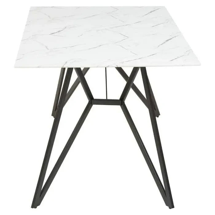 6 Seat Grey Dining Set | White Marble Table & Upholstered Chairs Modern