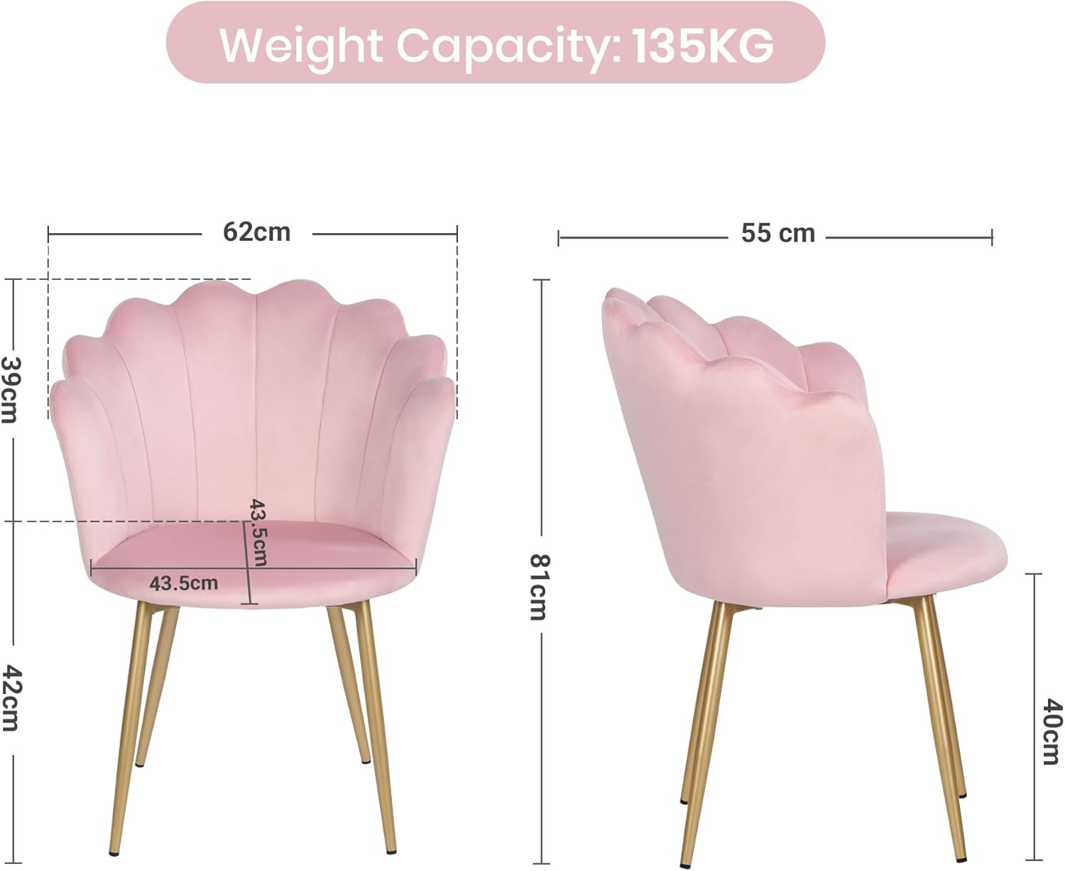Velvet Vanity Chair Scallop Shell Back Gold Metal Legs Pink