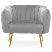 Grey Velvet Accent Chair – Gold Legs, Tufted Armchair, Modern Lounge Seat