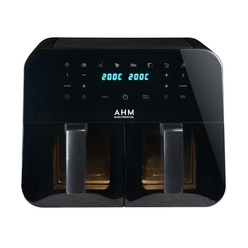 9L Dual Basket Air Fryer Smart Touch 8 Presets Window Sync Cook 200°C Black