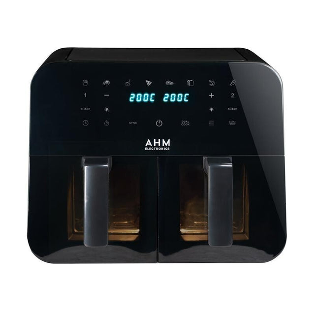 9L Dual Basket Air Fryer Smart Touch 8 Presets Window Sync Cook 200°C Black