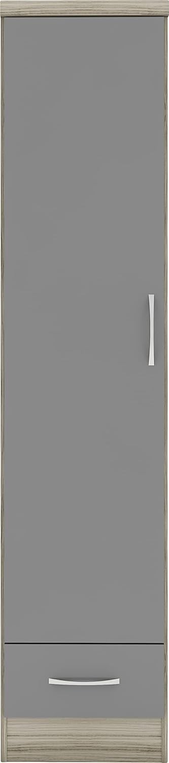 Slim 1 Door Wardrobe with Drawer – Grey Gloss Oak Effect Storage Unit