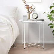 Round Tray Side Table with Removable Tray – 47x50cm Metal End Table