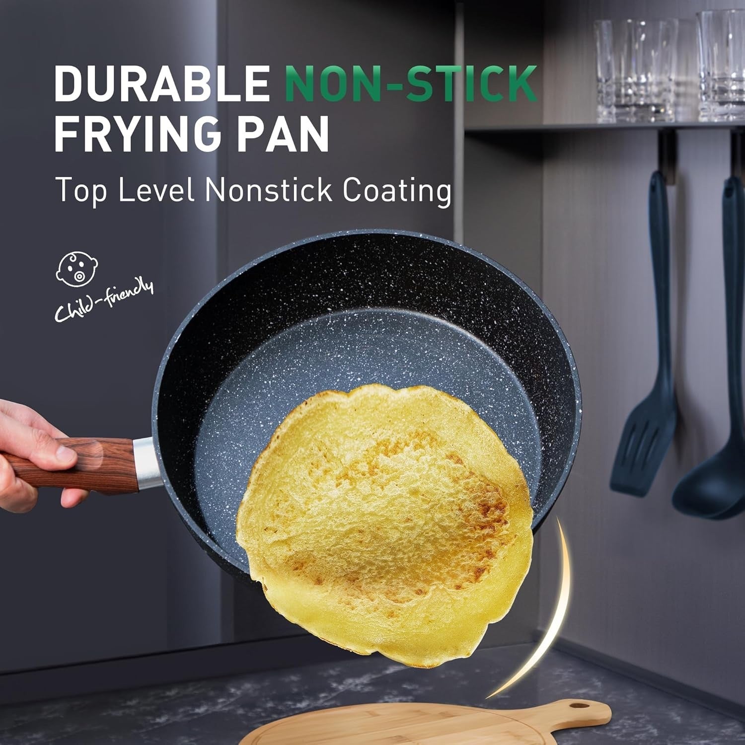 12pcs Blue Granite Non Stick Cookware Set – Pots & Pans with Lids and Utensils