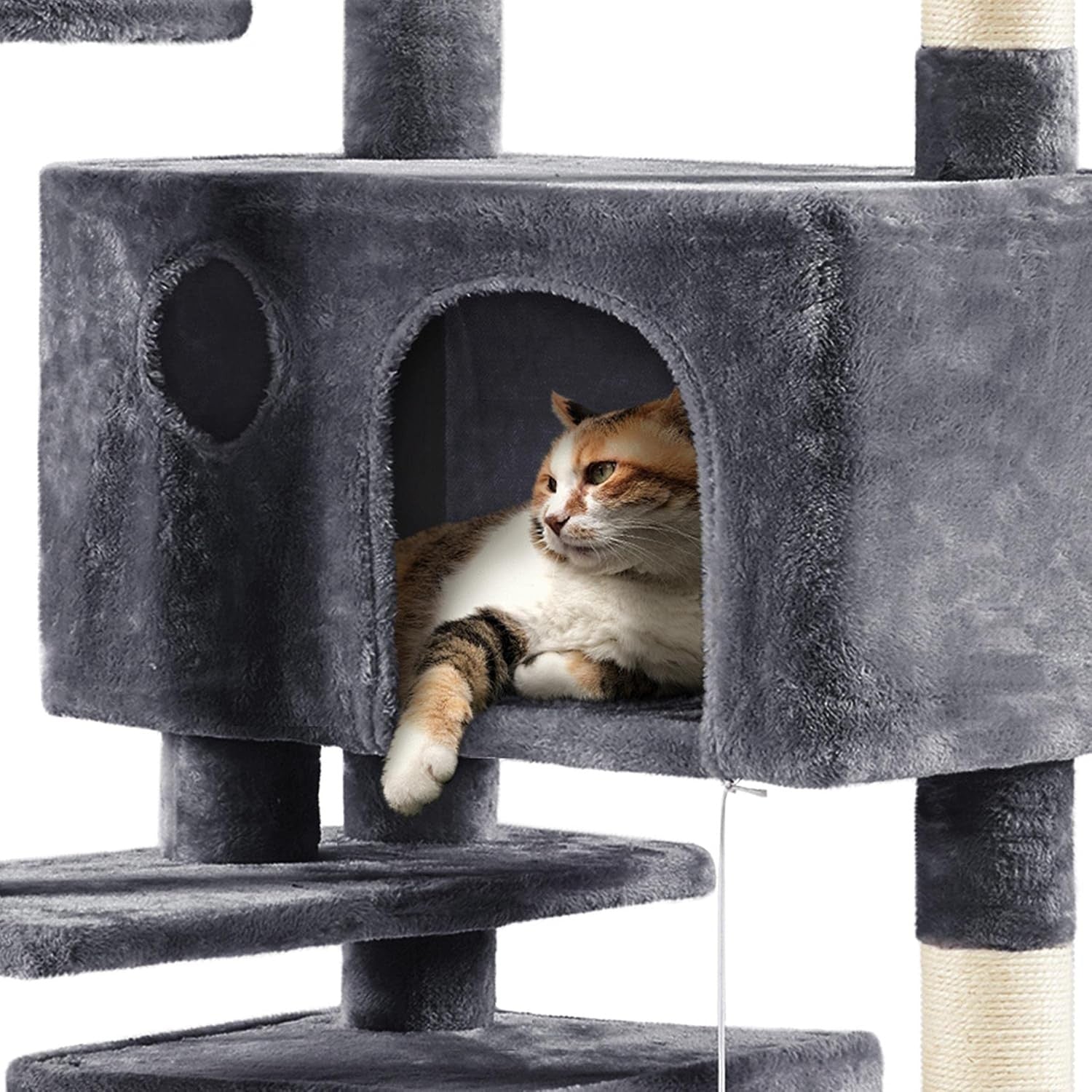 Tall Cat Tree 178cm Multi Level Scratching Tower with Caves Dark Grey