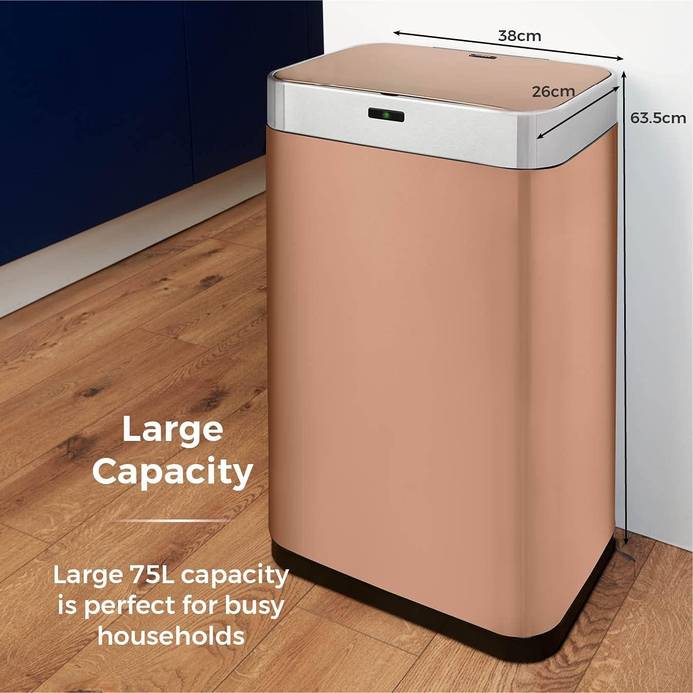 75L Automatic Sensor Kitchen Bin Copper Fingerprint Proof Large