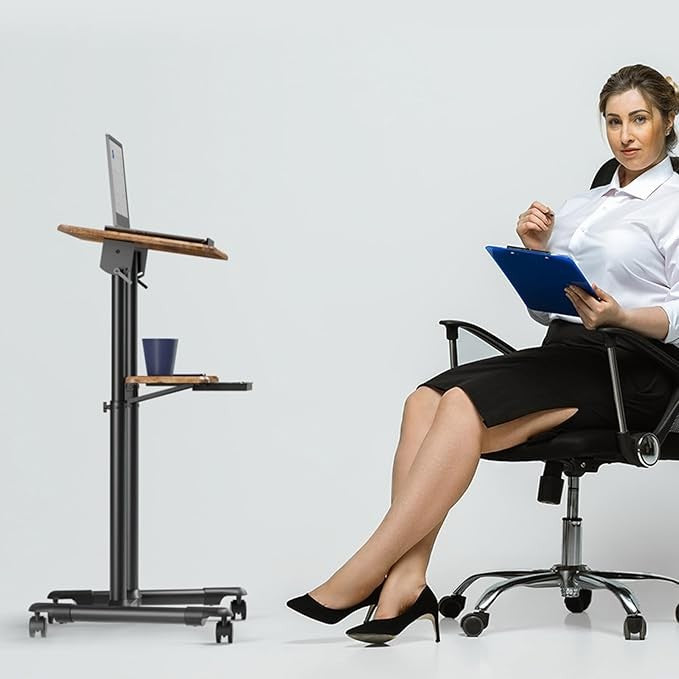 Height Adjustable Mobile Laptop Podium Desk with Wheels Storage Tray