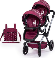 Double Dolls Stroller Carriage Foldable Adjustable Handle Basket Bag