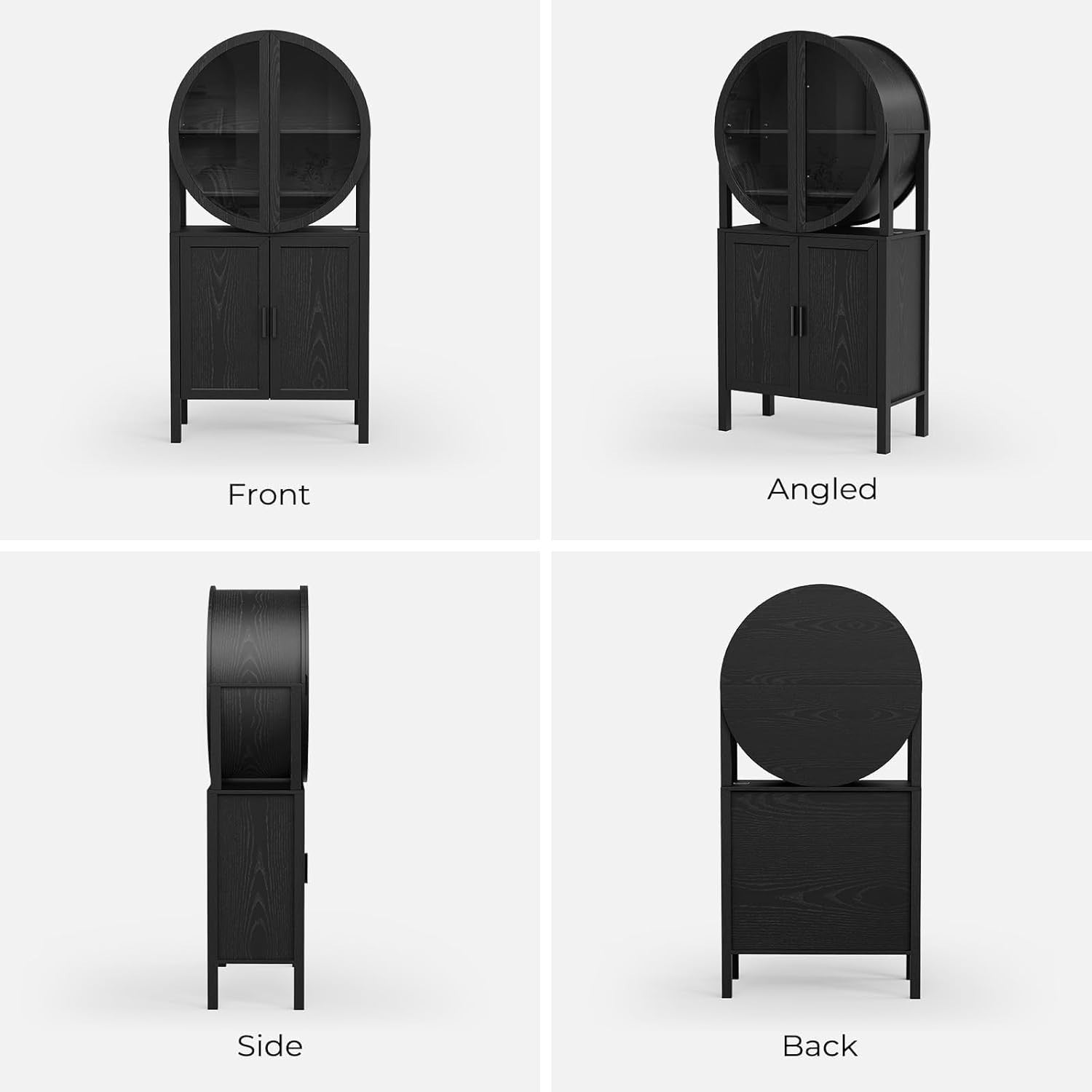 Round Wine Bar Cabinet with LED Lights, Tall Drinks Display Storage Unit, Black